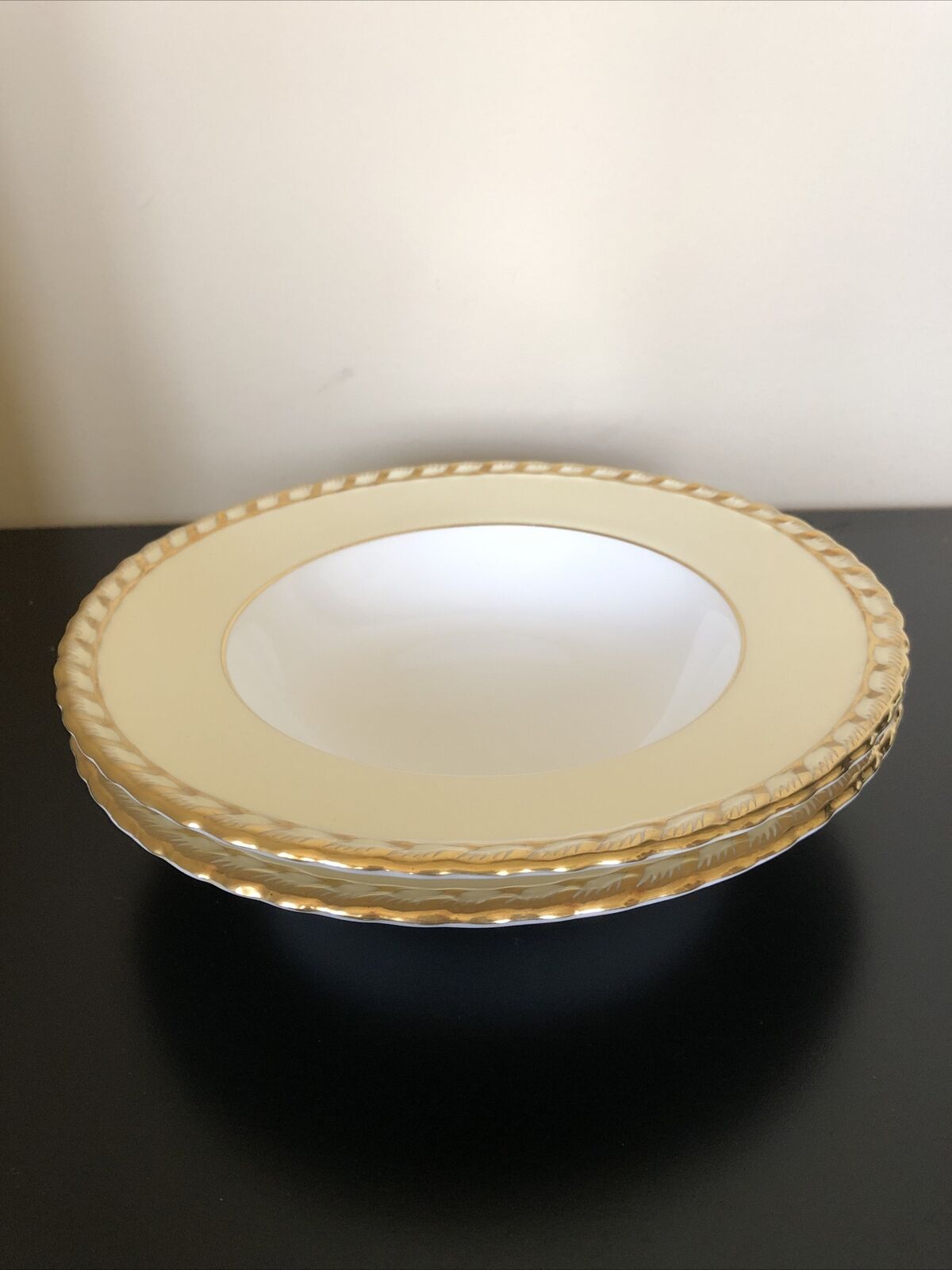 2 Commodore By Minton Soup Bowls Embossed Edge Gold Rope Design Large Rim