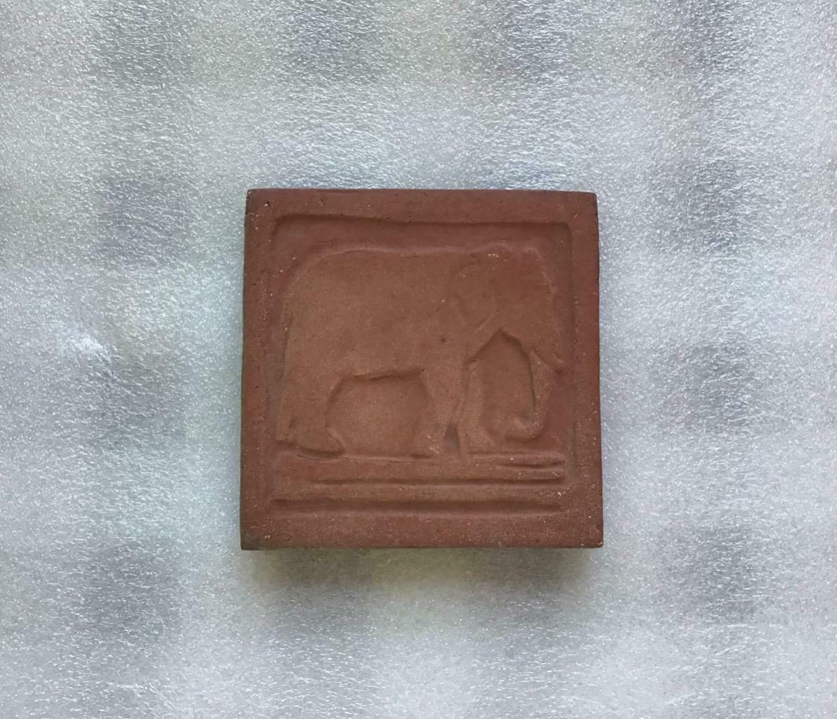 Vintage Arts & Crafts Mission Grueby Pottery Elephant Tile, Unglazed, 4x4x5/8”