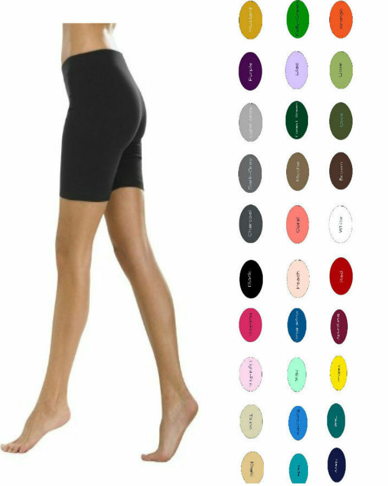 Women Cotton Spandex  Athletic Yoga Sport Gym Bike Shorts 30 Colors Made In Usa