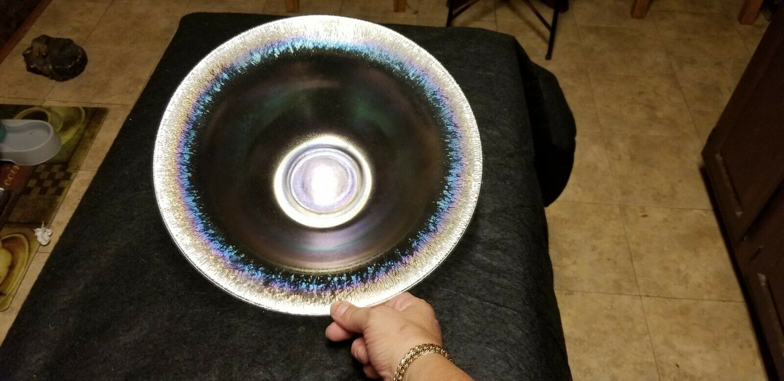 Vintage Favrile Onionskin Stretched Glass Iridescent Bowl Tiffany? Steuben? Wow