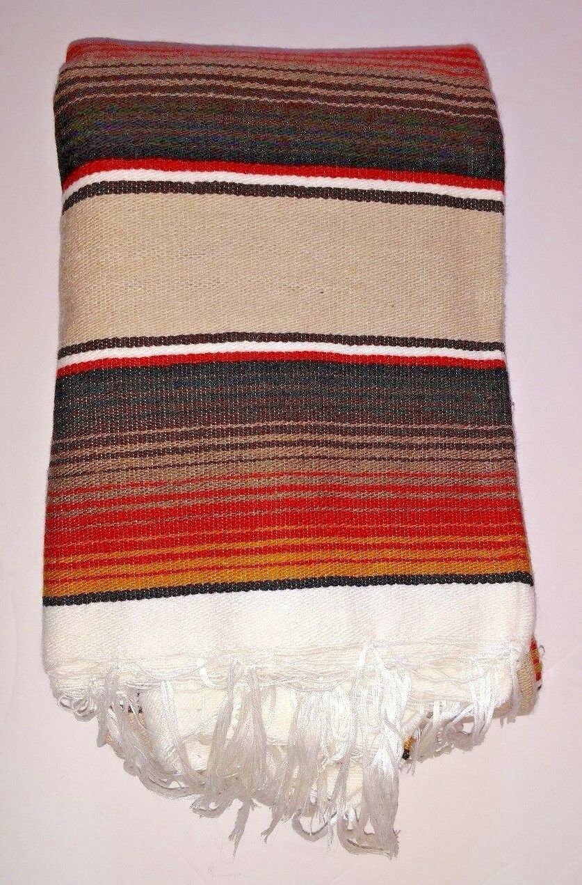 Mexican Blanket Serape Tan,brown & Orange Stripes White Fringe X-large 82” X 62"