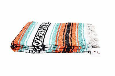 Mint And Orange Mexican Blanket Serape Throw, Mexican Yoga Boho Falsa Blanket Xl