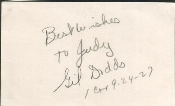 Gil Dodds Autographed Index Card Famed Long Distance Runner / Flying Parson D.77