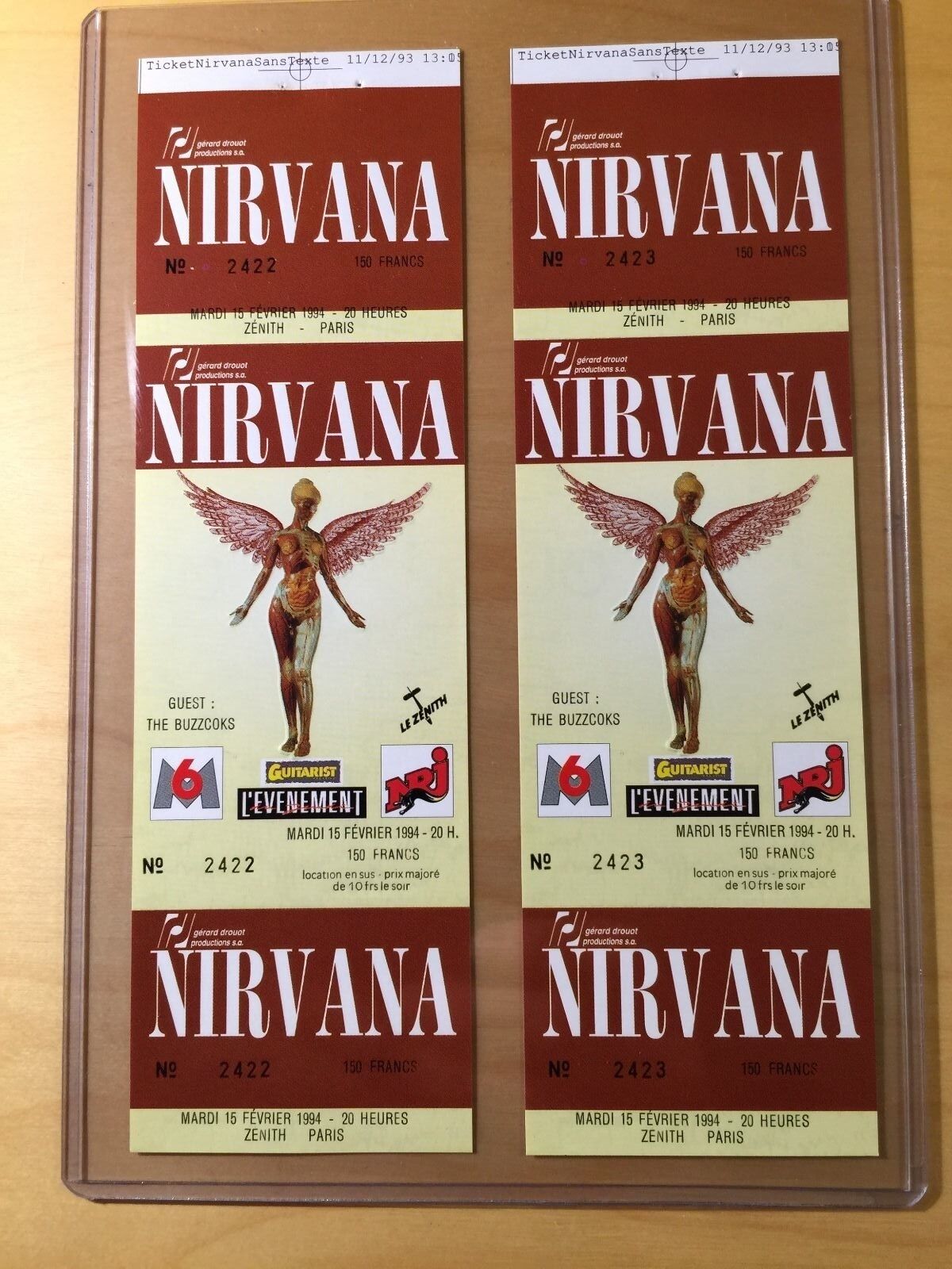 Original 1994 Paris Nirvana Concert Ticket Kurt Cobain (one) Mint Ticket