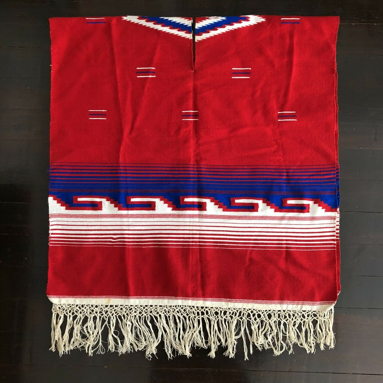 Vintage Hand Woven Wool Southwest Mexican Serape Blanket Poncho