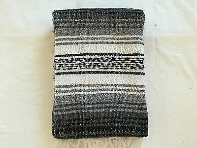Authentic Black Mexican Falsa Blanket Hand Woven Yoga Mat Blanket 72"x 54"