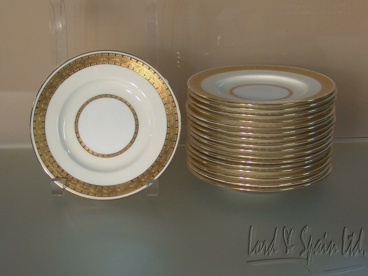 17 Vintage Minton Embassy Gold Encrusted Bread Or Snack Plates-k108