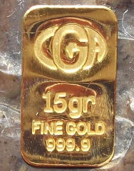 15 Grain (not Gram) Cga 24k Pure 999.9 Gold Bullion Minted Limited Bar Bin11