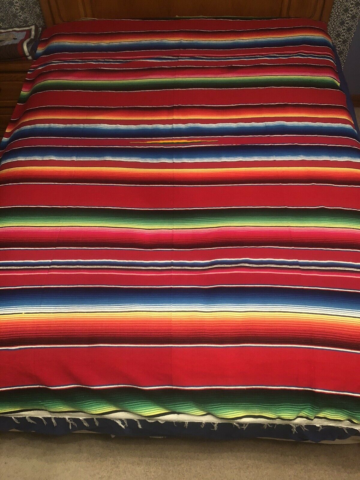 Red Sarape Serape Mexican Blanket, Saltillo Southwestern Beach Yoga 5' X 7'