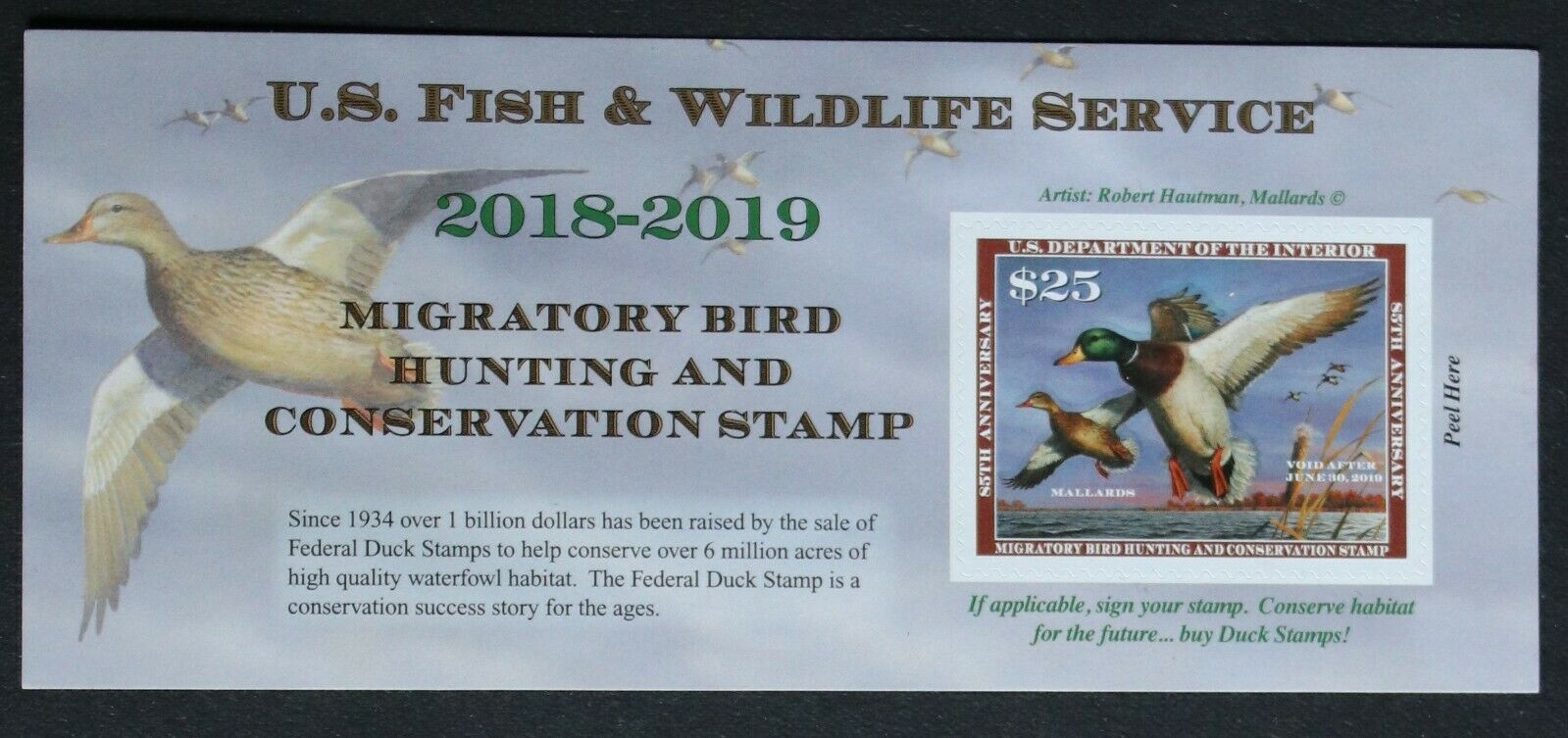 Federal Duck Stamp Rw 85a 2018-2019