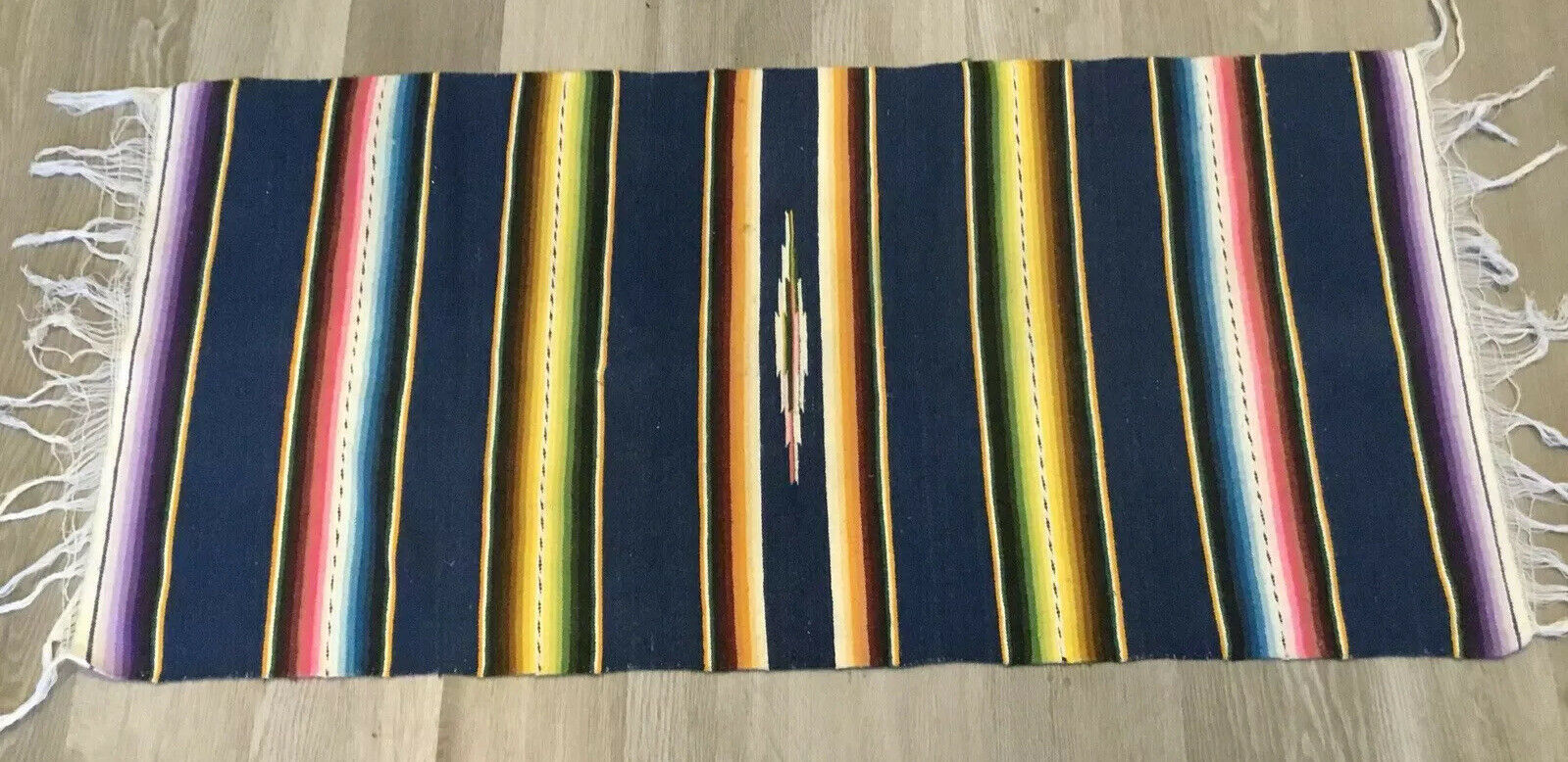 Vintage Mexican Serape Small Blanket, Woven Stripes, Southwest, Vivid, Cotton