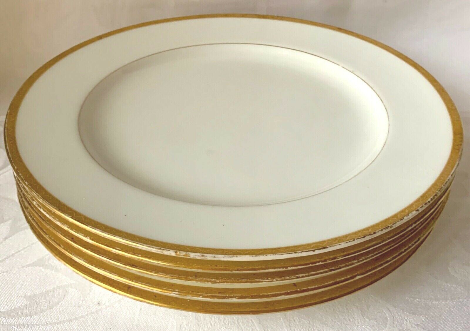 Set Of 5 Minton Gold And White Dinner Plates, Caldwell & Co, H1788, Wear