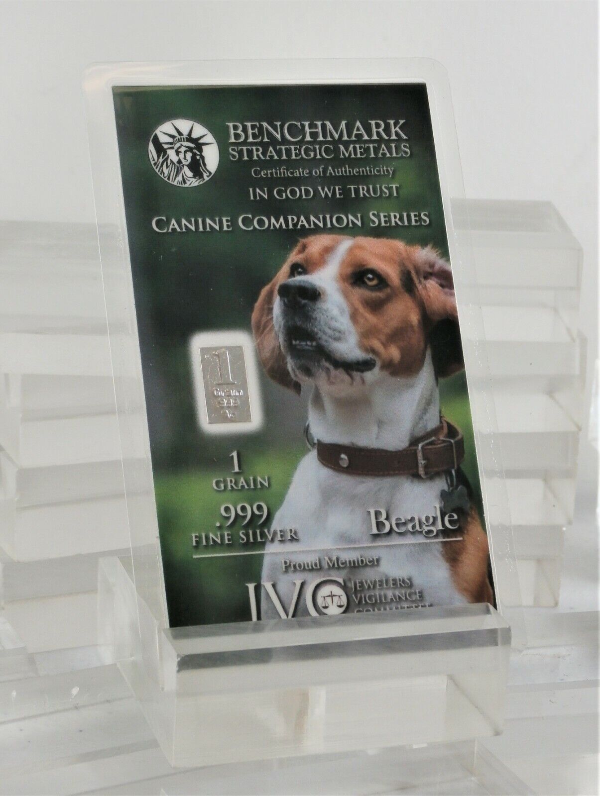 1/15 Gram Pure 999 Fine Silver Bar Beagle K9 Companion Series B4