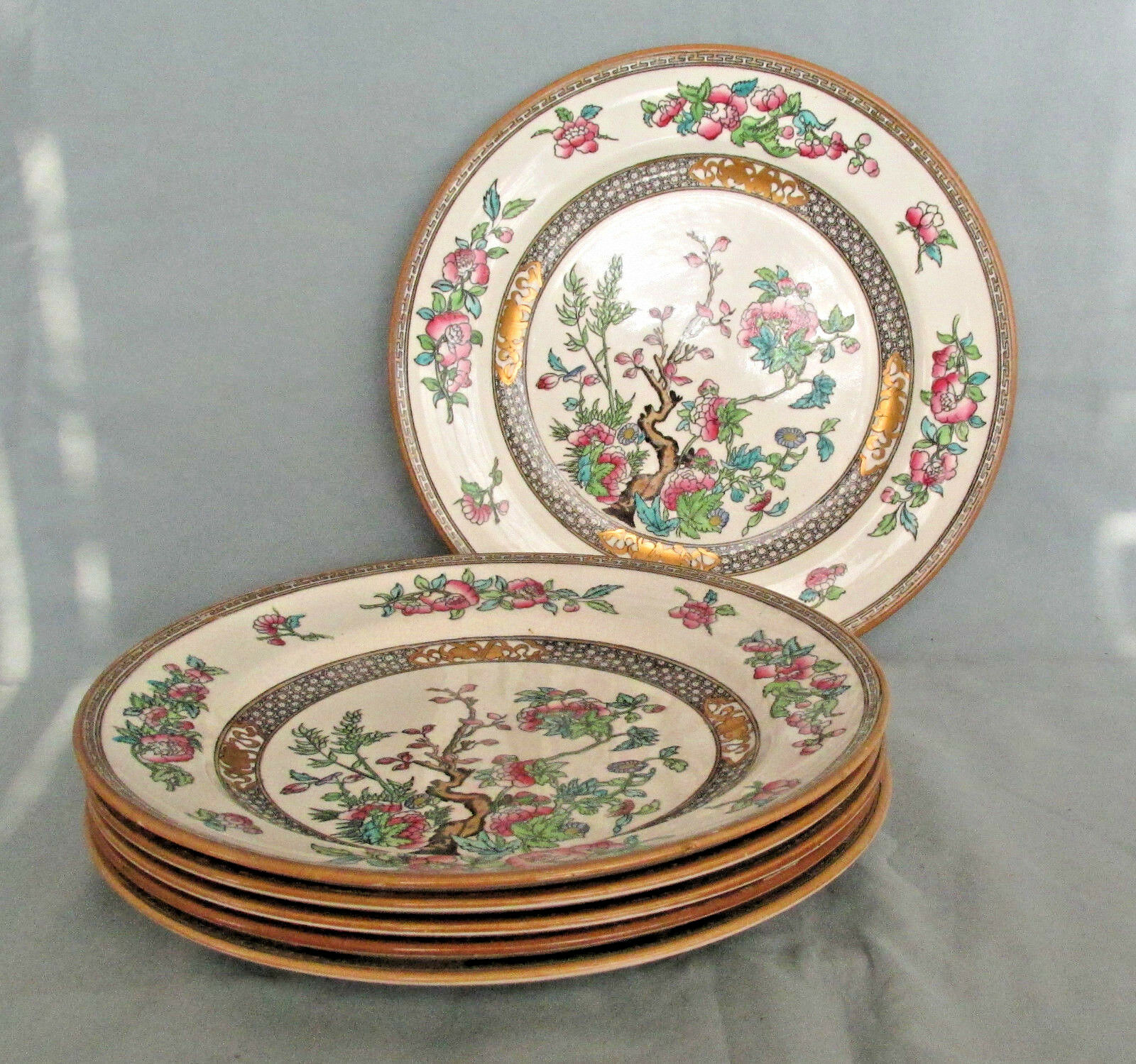 Six Nineteenth Century Mintons Indian Tree Luncheon Plates With Gold Accents