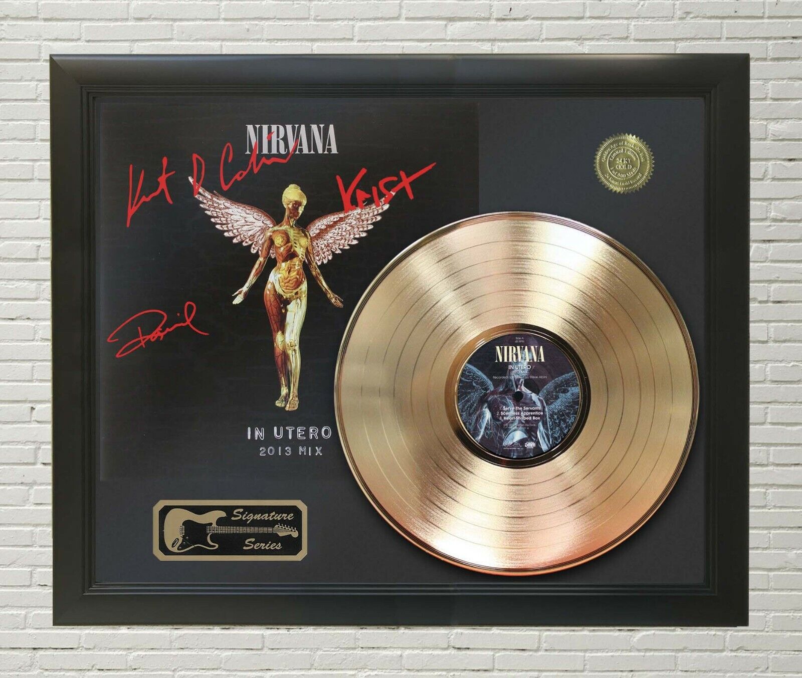 Nirvana Framed Black Wood Reproduction Signature Gold Lp Display