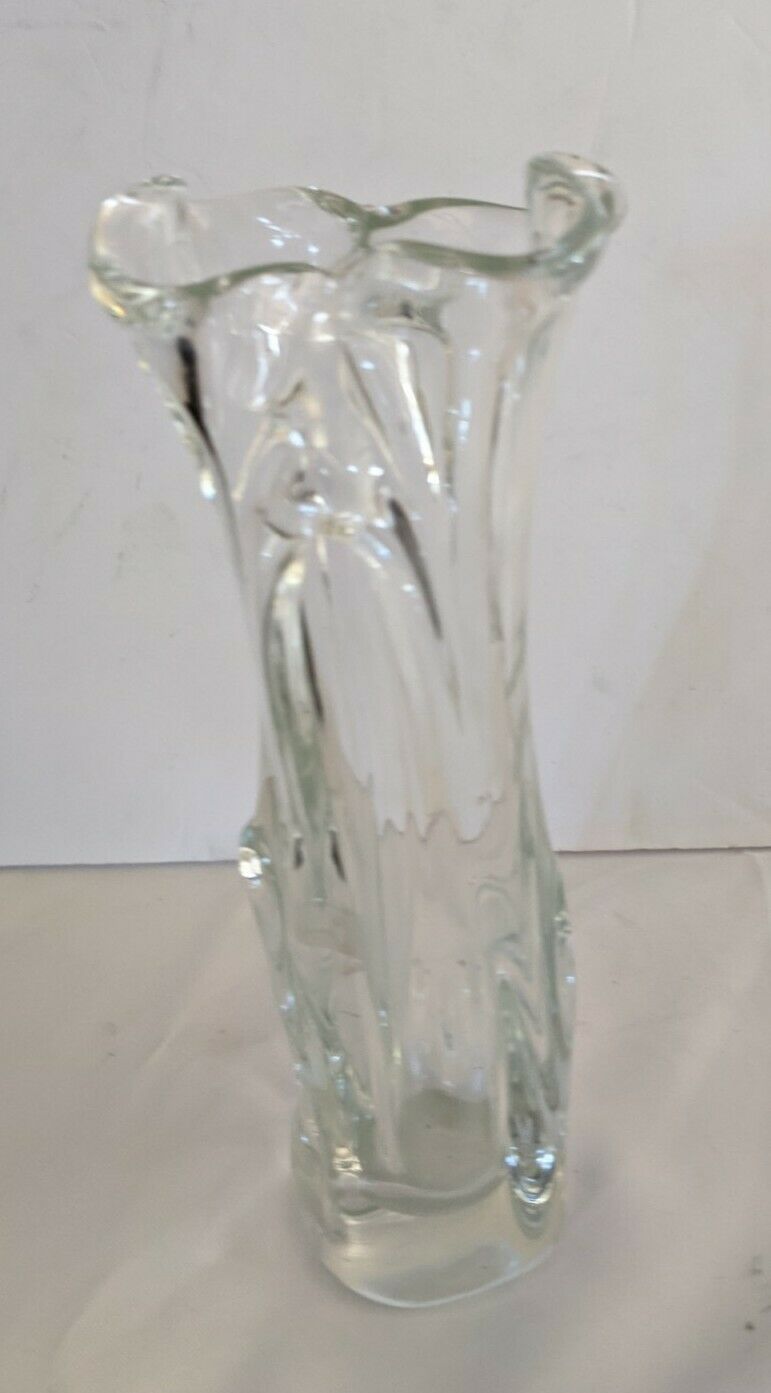 Vintage Stretch Swung Glass Vase Hand Blown Clear 9"